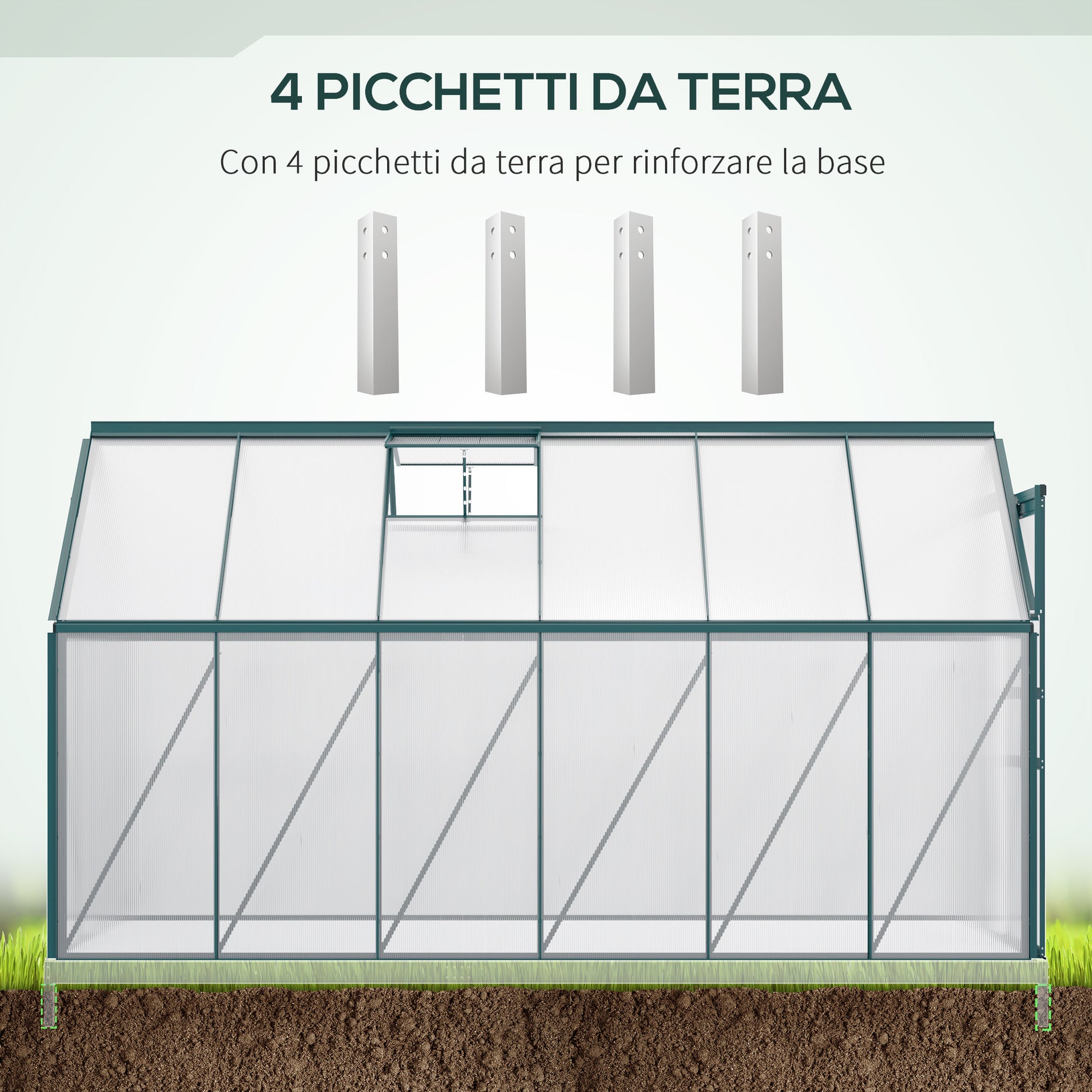Polycarbonate Garden Greenhouse 190x375x199cm, with Openable Window and Sliding Door, Aluminum Frame, Green