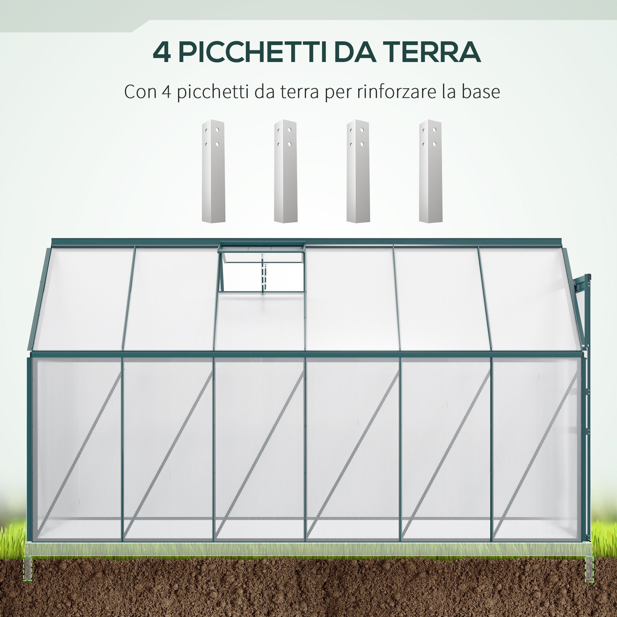 Polycarbonate Garden Greenhouse 190x375x199cm, with Openable Window and Sliding Door, Aluminum Frame, Green