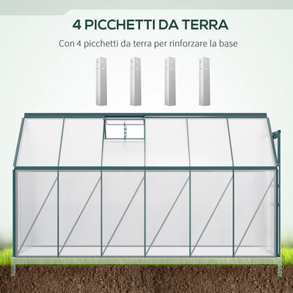 Polycarbonate Garden Greenhouse 190x375x199cm, with Openable Window and Sliding Door, Aluminum Frame, Green