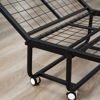 Folding Bed 200x90x42.5 cm Portable Camping Bed with Single Mattress Wheels and Brakes Load 150 kg for Bedroom Living Room Office White