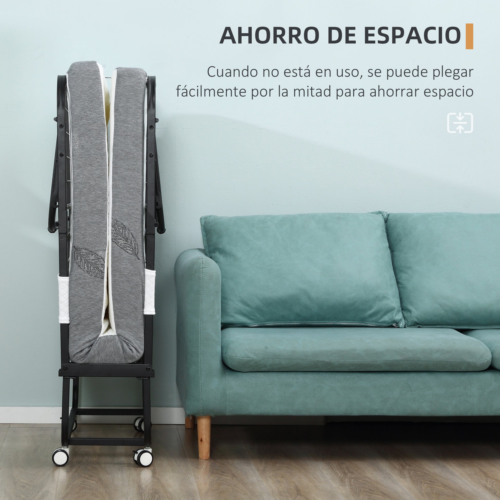 Folding Bed 200x90x42.5 cm Portable Camping Bed with Single Mattress Wheels and Brakes Load 150 kg for Bedroom Living Room Office White