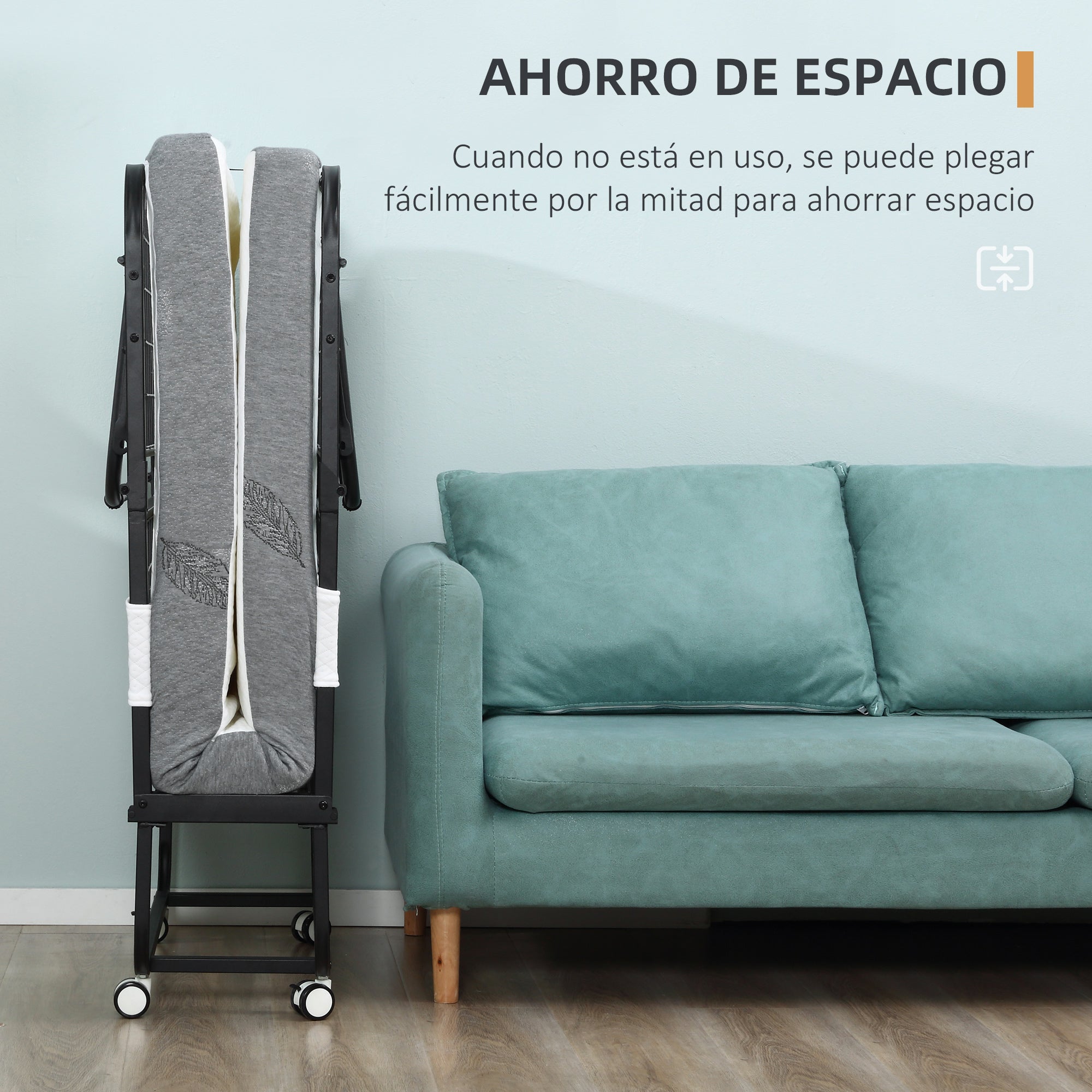 Folding Bed 200x90x42.5 cm Portable Camping Bed with Single Mattress Wheels and Brakes Load 150 kg for Bedroom Living Room Office White