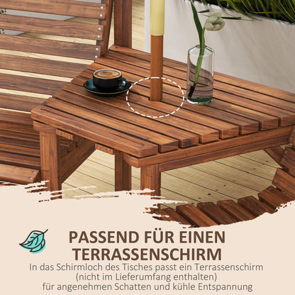 3-Piece Weatherproof Charred Pine Bistro Set — Slatted Design, Umbrella Hole, Outdoor Balcony Seating