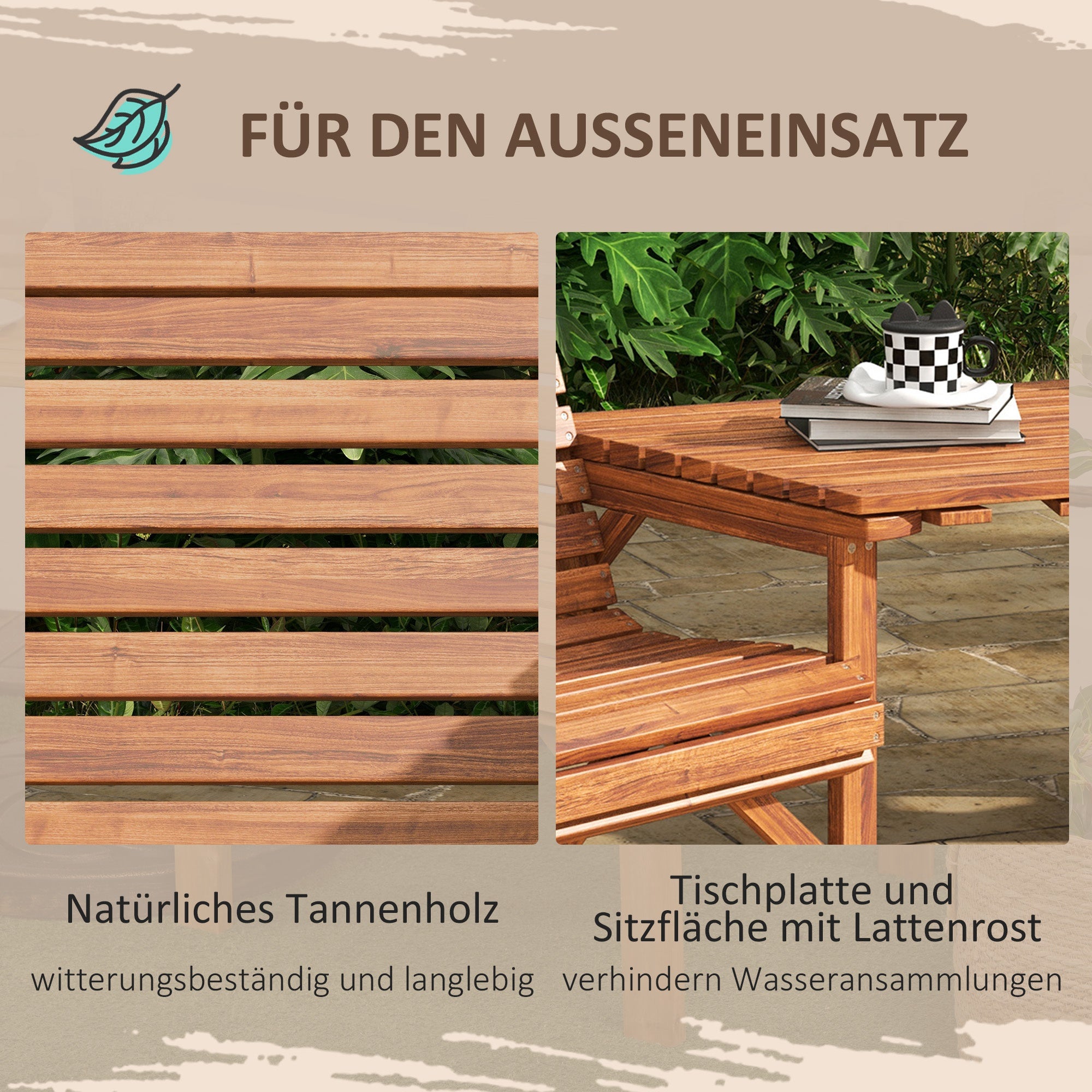 3-Piece Weatherproof Charred Pine Bistro Set — Slatted Design, Umbrella Hole, Outdoor Balcony Seating