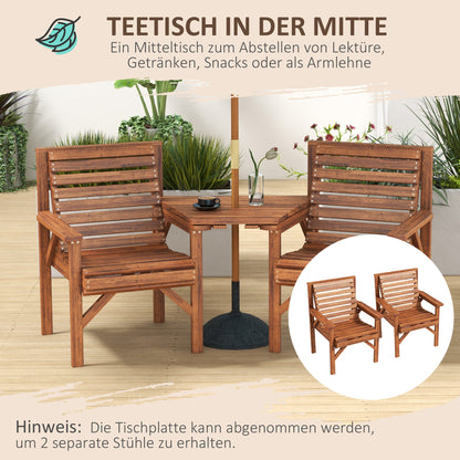 3-Piece Weatherproof Charred Pine Bistro Set — Slatted Design, Umbrella Hole, Outdoor Balcony Seating