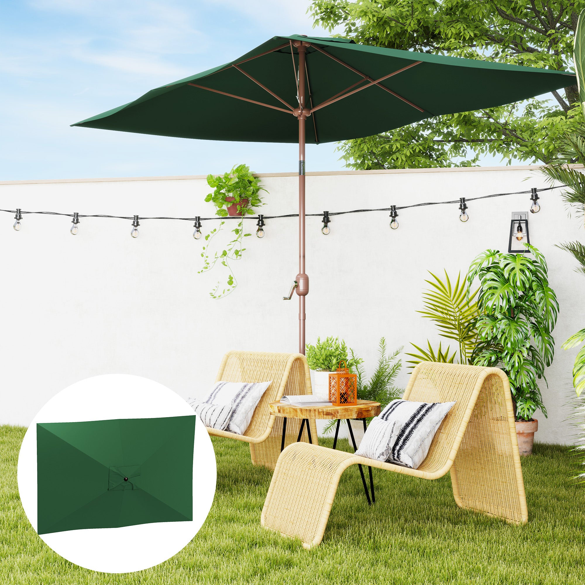 Replacement Canopy for Rectangular 3x2m Umbrellas with Ventilated Top, Sunshade Canopy Made of 180 g/m² Polyester, UV 50+ Protection, Green
