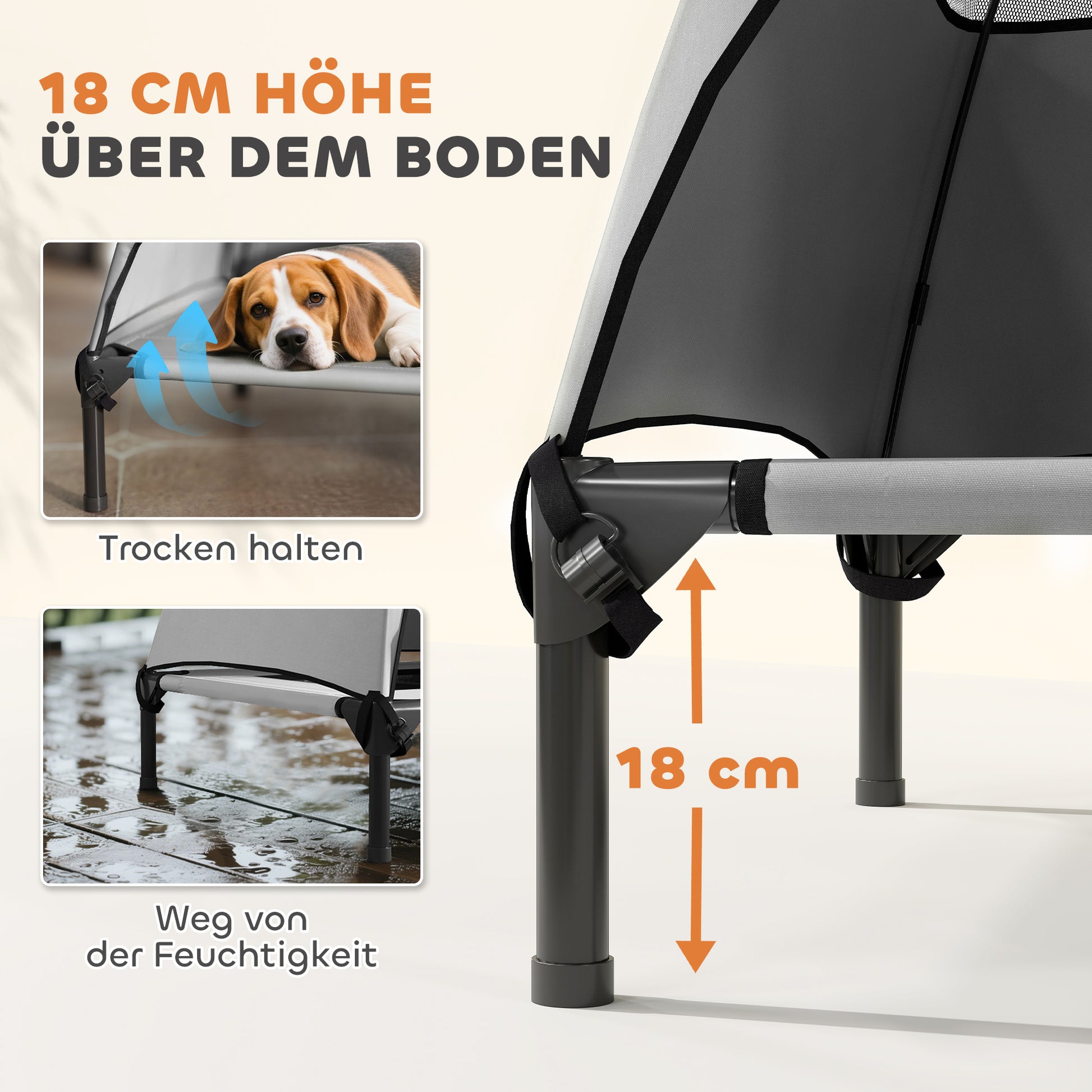 Outdoor Dog Bed with Canopy, Elevated Pet Cot for Large Dogs, Cooling Pet Lounger with Washable Mesh Metal Frame Carry Bag, Pet Bed for Outdoor Camping 91x76x90cm, Light Gray