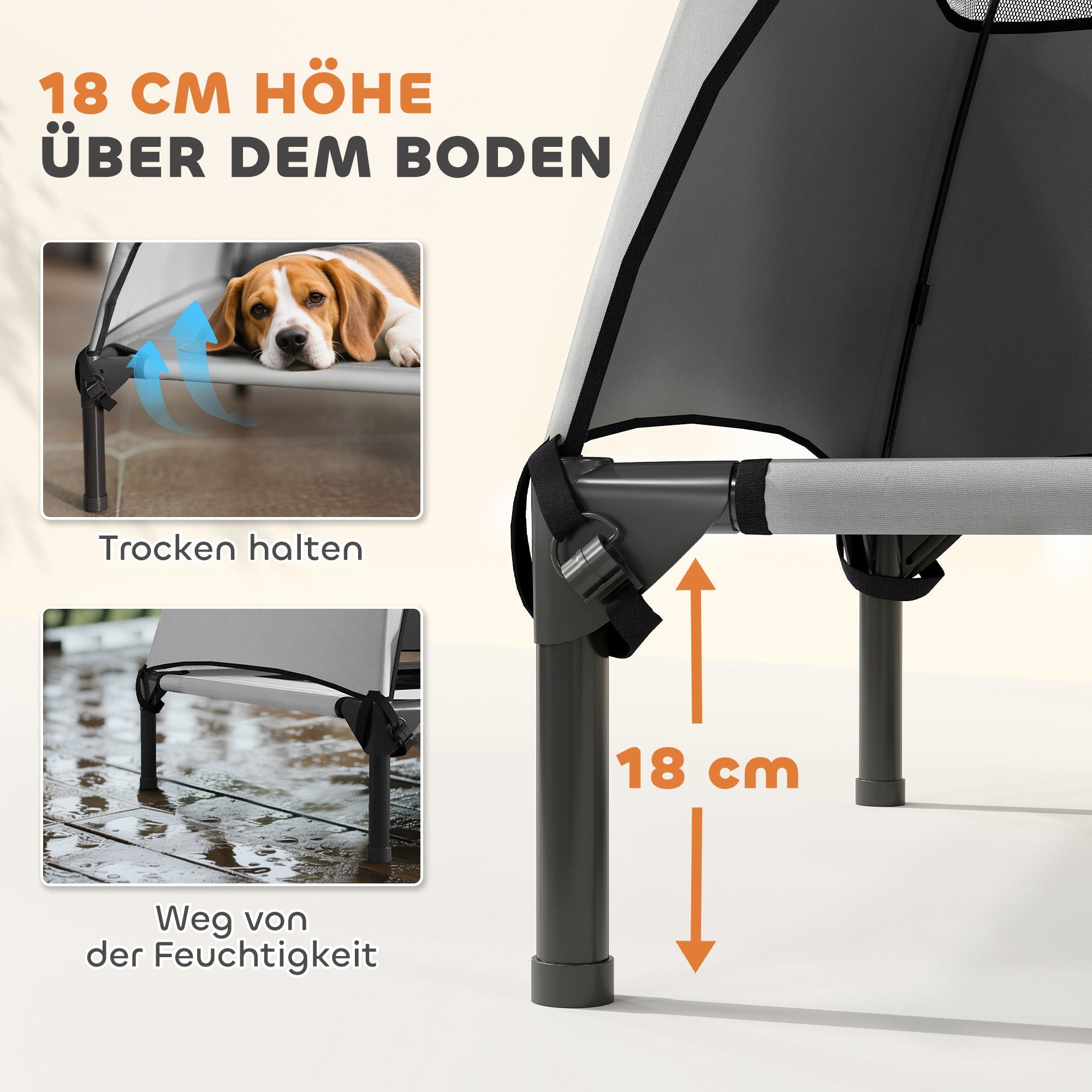 Outdoor Dog Bed with Canopy, Elevated Pet Cot for Large Dogs, Cooling Pet Lounger with Washable Mesh Metal Frame Carry Bag, Pet Bed for Outdoor Camping 91x76x90cm, Light Gray