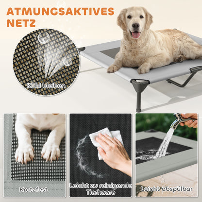 Outdoor Dog Bed with Canopy, Elevated Pet Cot for Large Dogs, Cooling Pet Lounger with Washable Mesh Metal Frame Carry Bag, Pet Bed for Outdoor Camping 91x76x90cm, Light Gray