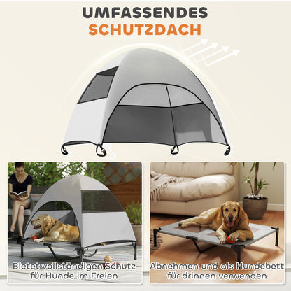 Outdoor Dog Bed with Canopy, Elevated Pet Cot for Large Dogs, Cooling Pet Lounger with Washable Mesh Metal Frame Carry Bag, Pet Bed for Outdoor Camping 91x76x90cm, Light Gray