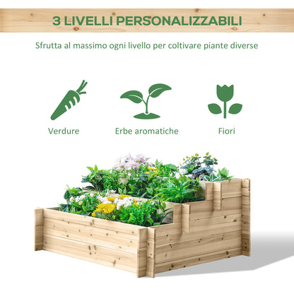 3-Tier Wooden Garden Planter, Raised Outdoor Planter Bed for Flowers, Vegetables, and Herbs, 120x100x54cm