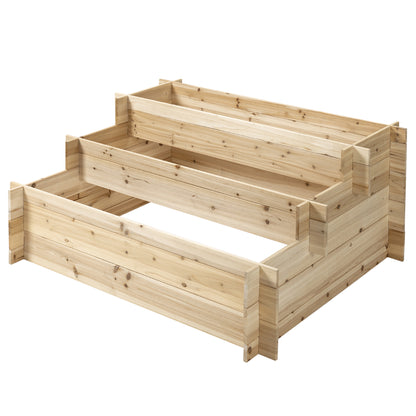 3-Tier Wooden Garden Planter, Raised Outdoor Planter Bed for Flowers, Vegetables, and Herbs, 120x100x54cm