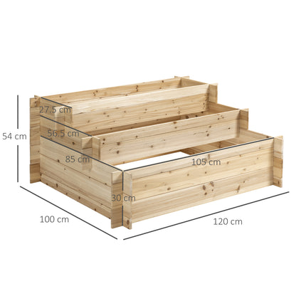 3-Tier Wooden Garden Planter, Raised Outdoor Planter Bed for Flowers, Vegetables, and Herbs, 120x100x54cm