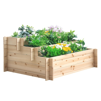 3-Tier Wooden Garden Planter, Raised Outdoor Planter Bed for Flowers, Vegetables, and Herbs, 120x100x54cm