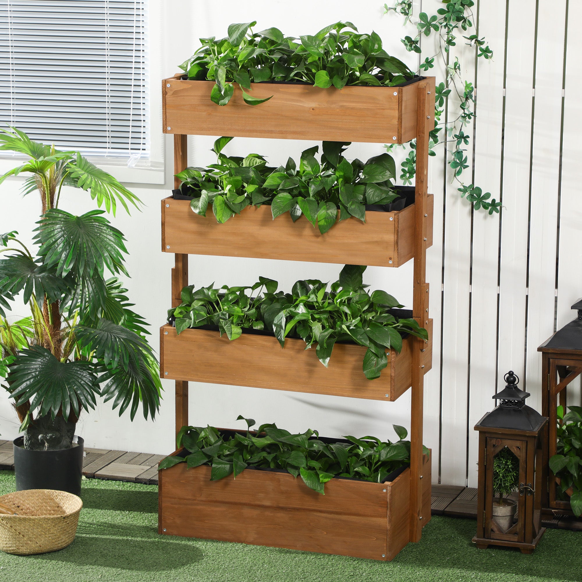 4‑Tier Raised Wooden Planter — Orange, Space‑Saving Vertical Garden (31.5 x 17.7 x 55.9 in)