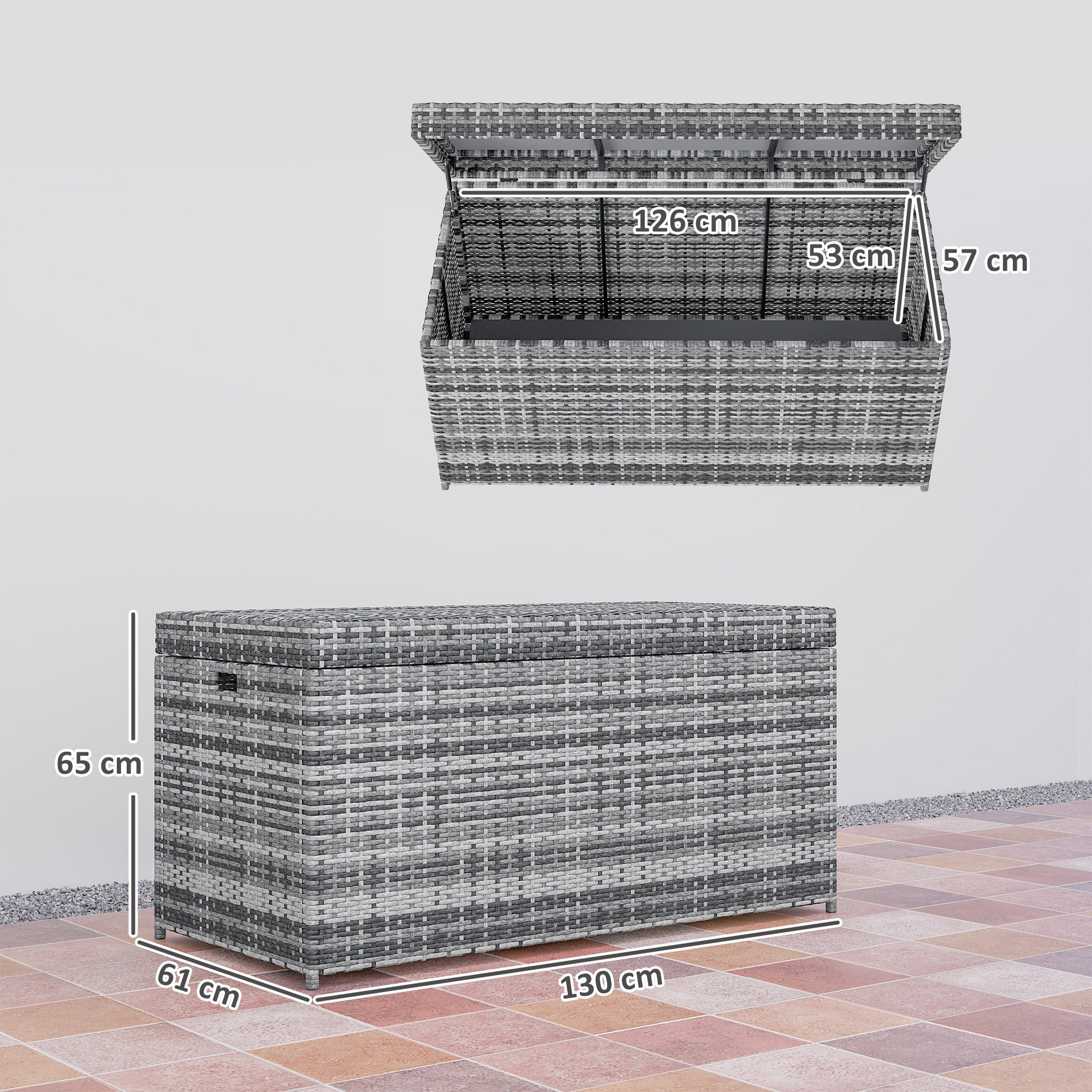Rattan Cushion Box 380L Weatherproof Storage Box with Lid Built-in Handle Storage UV-resistant Garden Box Side Table Garden Chest for Garden Balcony 130x61x65 cm Dark Gray