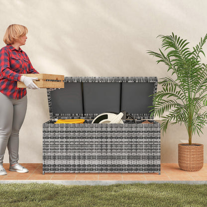 Rattan Cushion Box 380L Weatherproof Storage Box with Lid Built-in Handle Storage UV-resistant Garden Box Side Table Garden Chest for Garden Balcony 130x61x65 cm Dark Gray