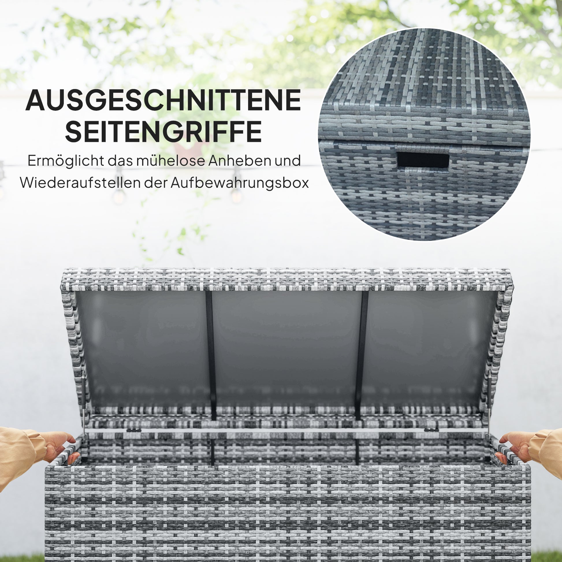 Rattan Cushion Box 380L Weatherproof Storage Box with Lid Built-in Handle Storage UV-resistant Garden Box Side Table Garden Chest for Garden Balcony 130x61x65 cm Dark Gray