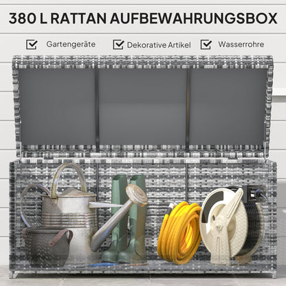 Rattan Cushion Box 380L Weatherproof Storage Box with Lid Built-in Handle Storage UV-resistant Garden Box Side Table Garden Chest for Garden Balcony 130x61x65 cm Dark Gray