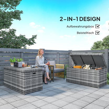 Rattan Cushion Box 380L Weatherproof Storage Box with Lid Built-in Handle Storage UV-resistant Garden Box Side Table Garden Chest for Garden Balcony 130x61x65 cm Dark Gray