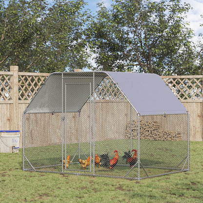 Chicken Coop with Cover, Steel Chicken Coop with Lock, 280x190x195 cm