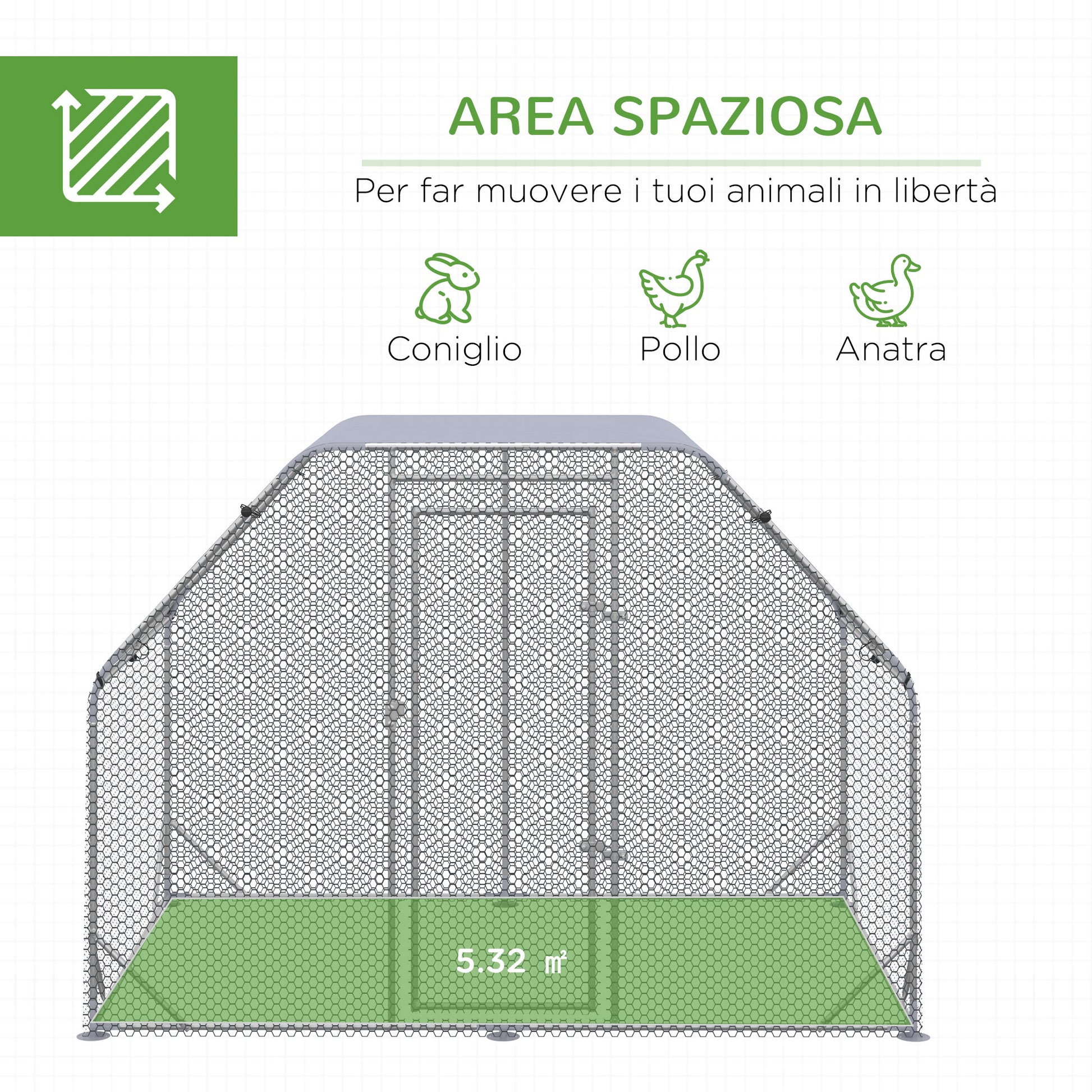 Chicken Coop with Cover, Steel Chicken Coop with Lock, 280x190x195 cm