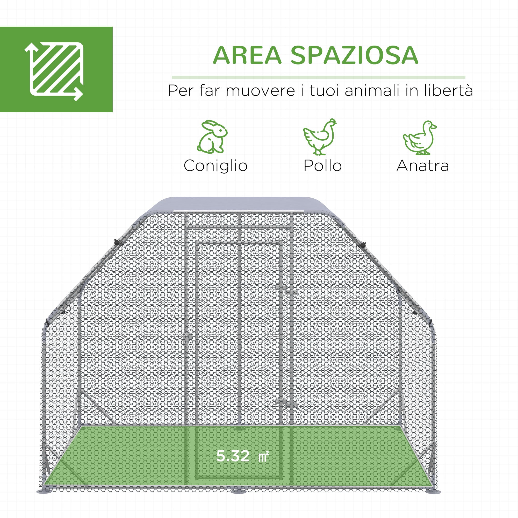 Chicken Coop with Cover, Steel Chicken Coop with Lock, 280x190x195 cm