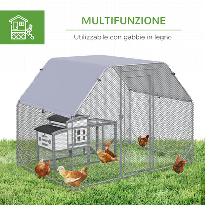 Chicken Coop with Cover, Steel Chicken Coop with Lock, 280x190x195 cm