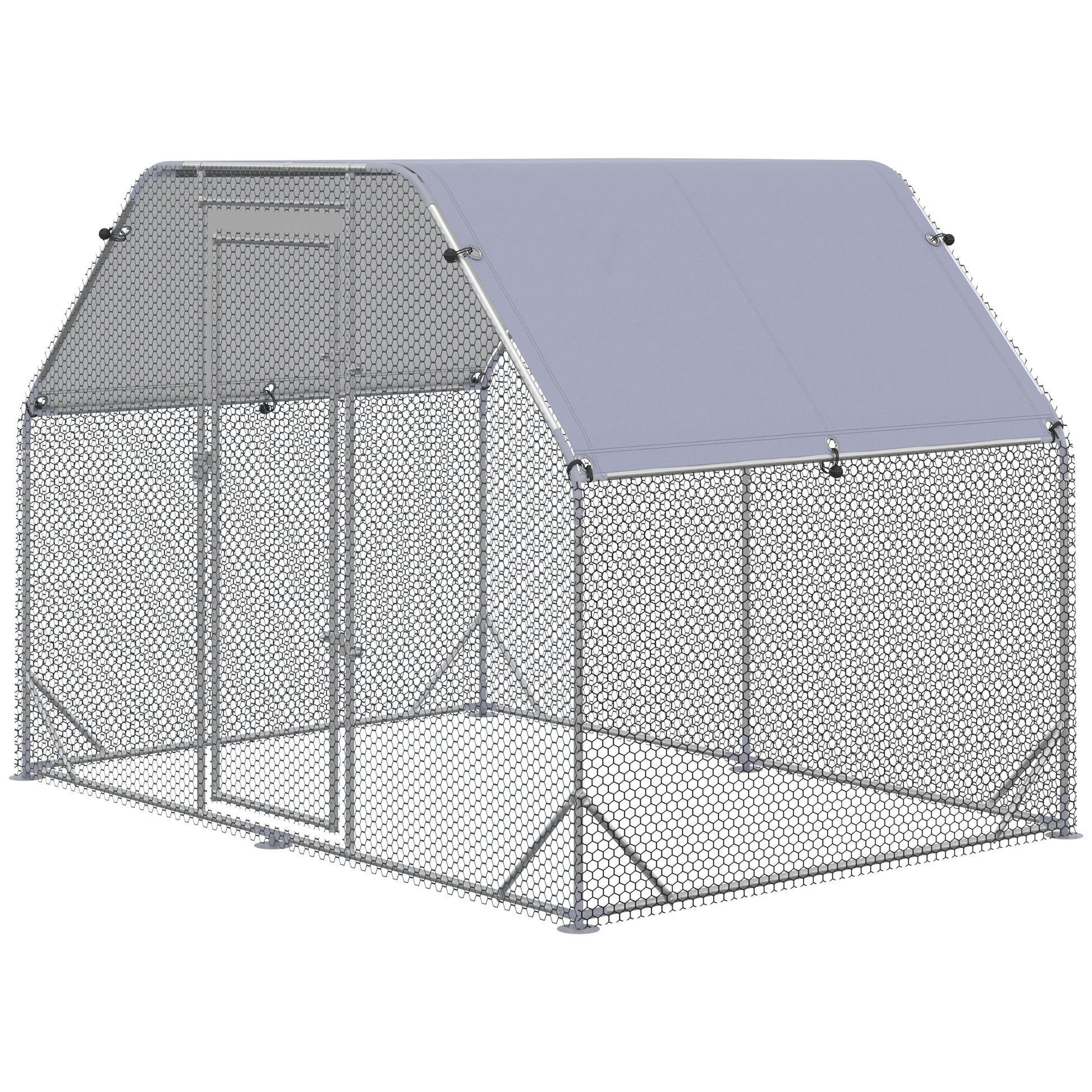 Chicken Coop with Cover, Steel Chicken Coop with Lock, 280x190x195 cm