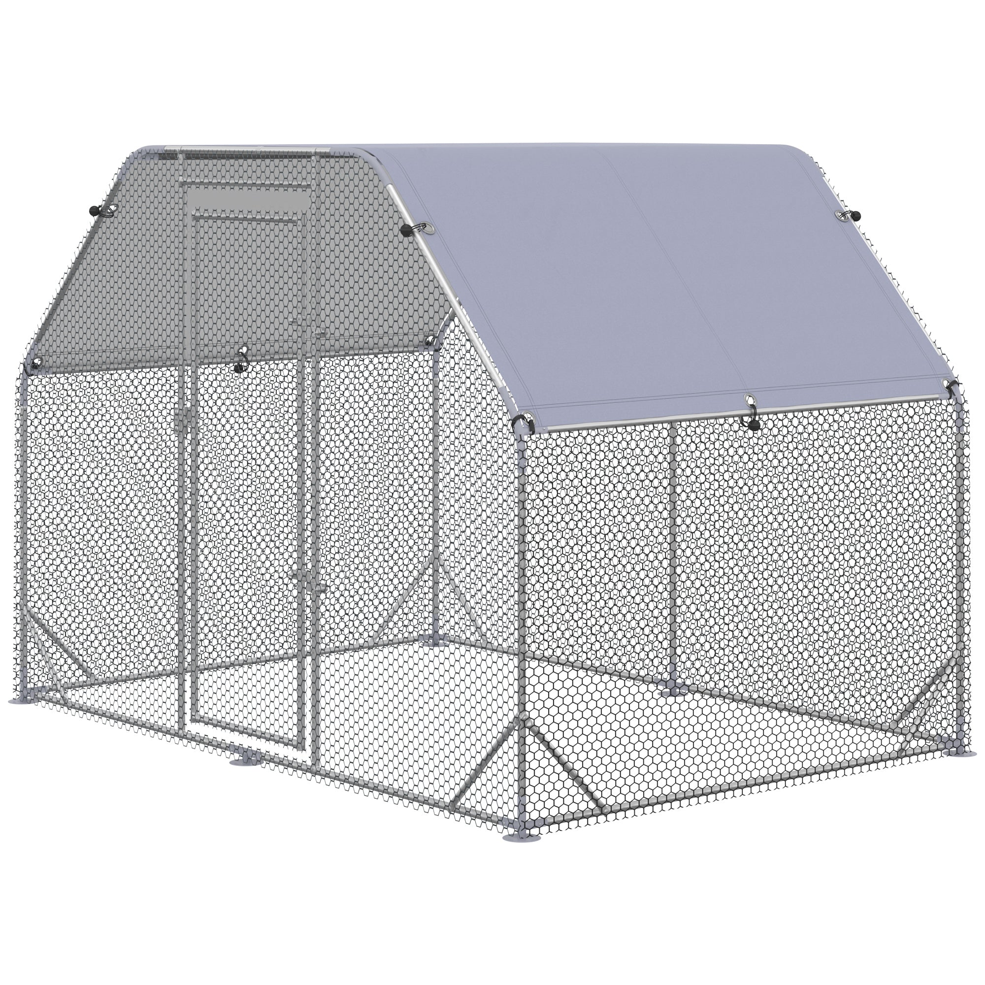 Chicken Coop with Cover, Steel Chicken Coop with Lock, 280x190x195 cm