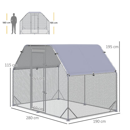 Chicken Coop with Cover, Steel Chicken Coop with Lock, 280x190x195 cm