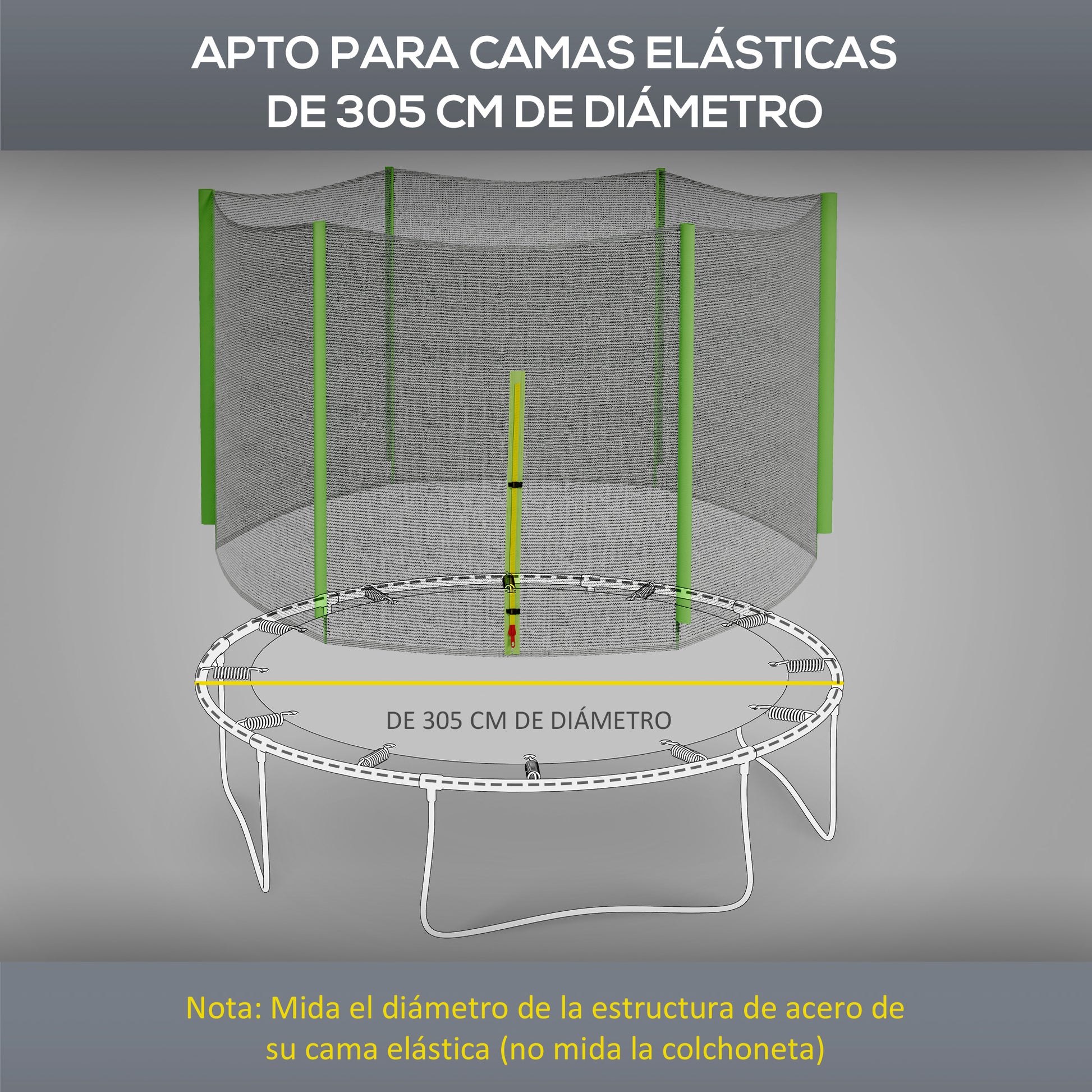 SPORTNOW 305 cm Trampoline Safety Net Round Trampoline Net Outdoor Protective Net for 6 Straight Poles Green