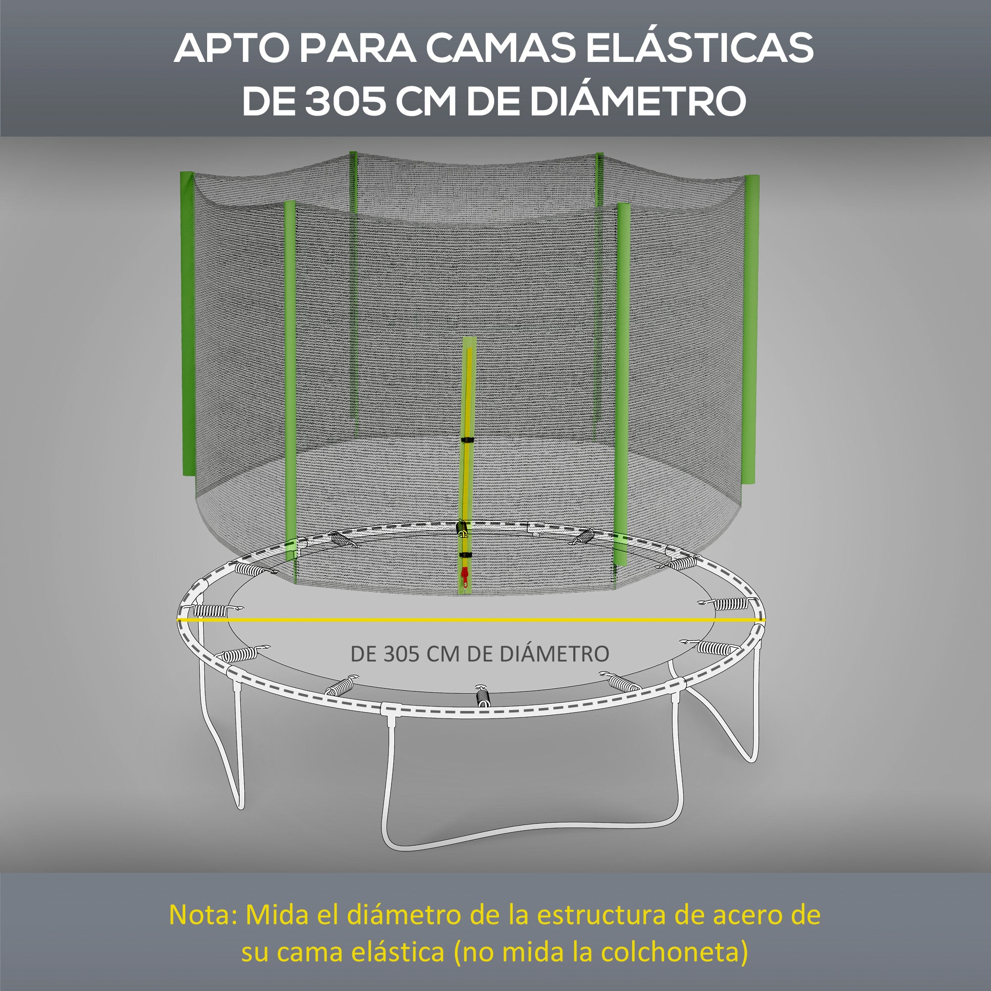 SPORTNOW 305 cm Trampoline Safety Net Round Trampoline Net Outdoor Protective Net for 6 Straight Poles Green