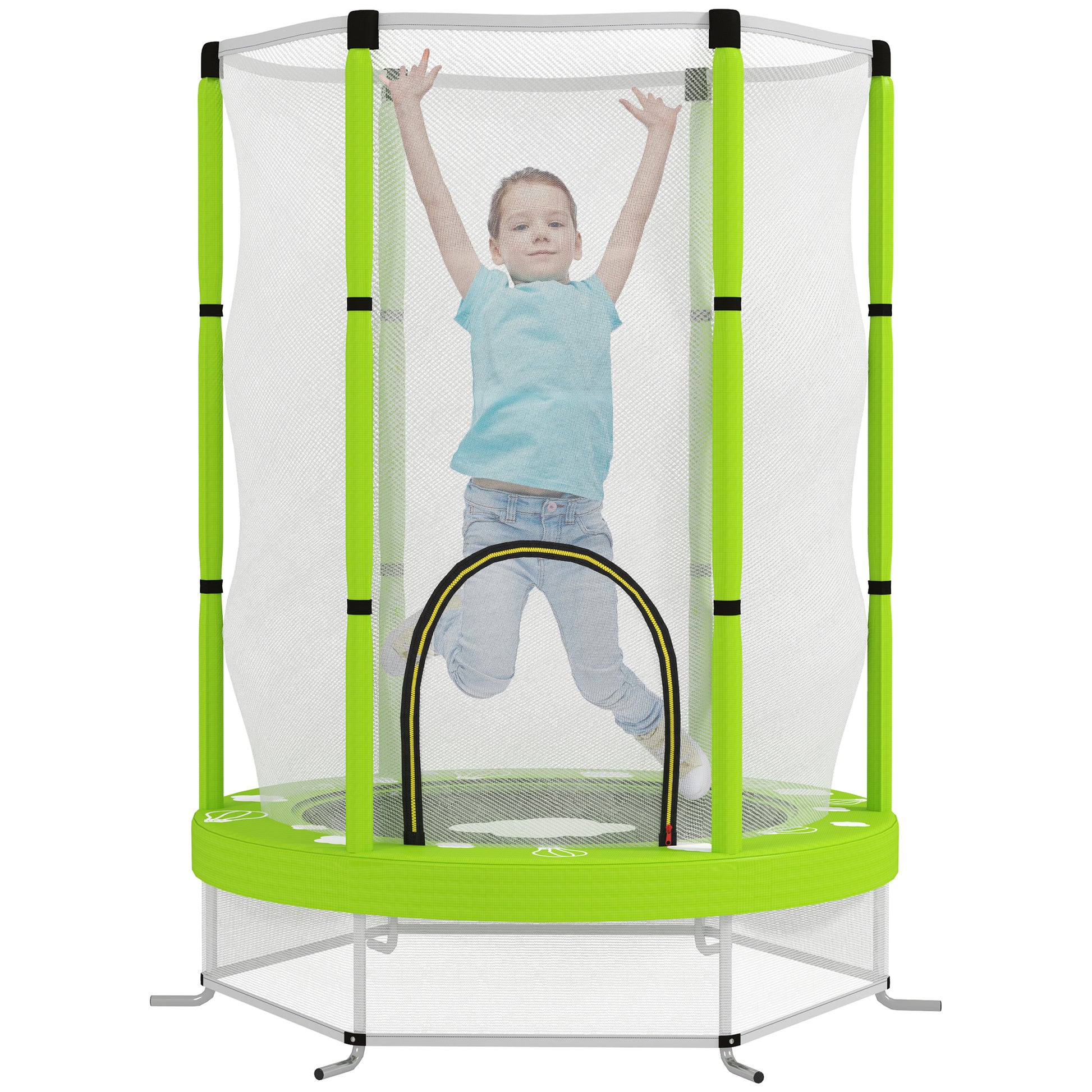 Kids Trampoline Ø140cm Outdoor Trampoline for Kids with Safety Net Zipper Bungee Cord Edge Cover, Garden Trampoline with Cloud Pattern, for Indoor and Outdoor