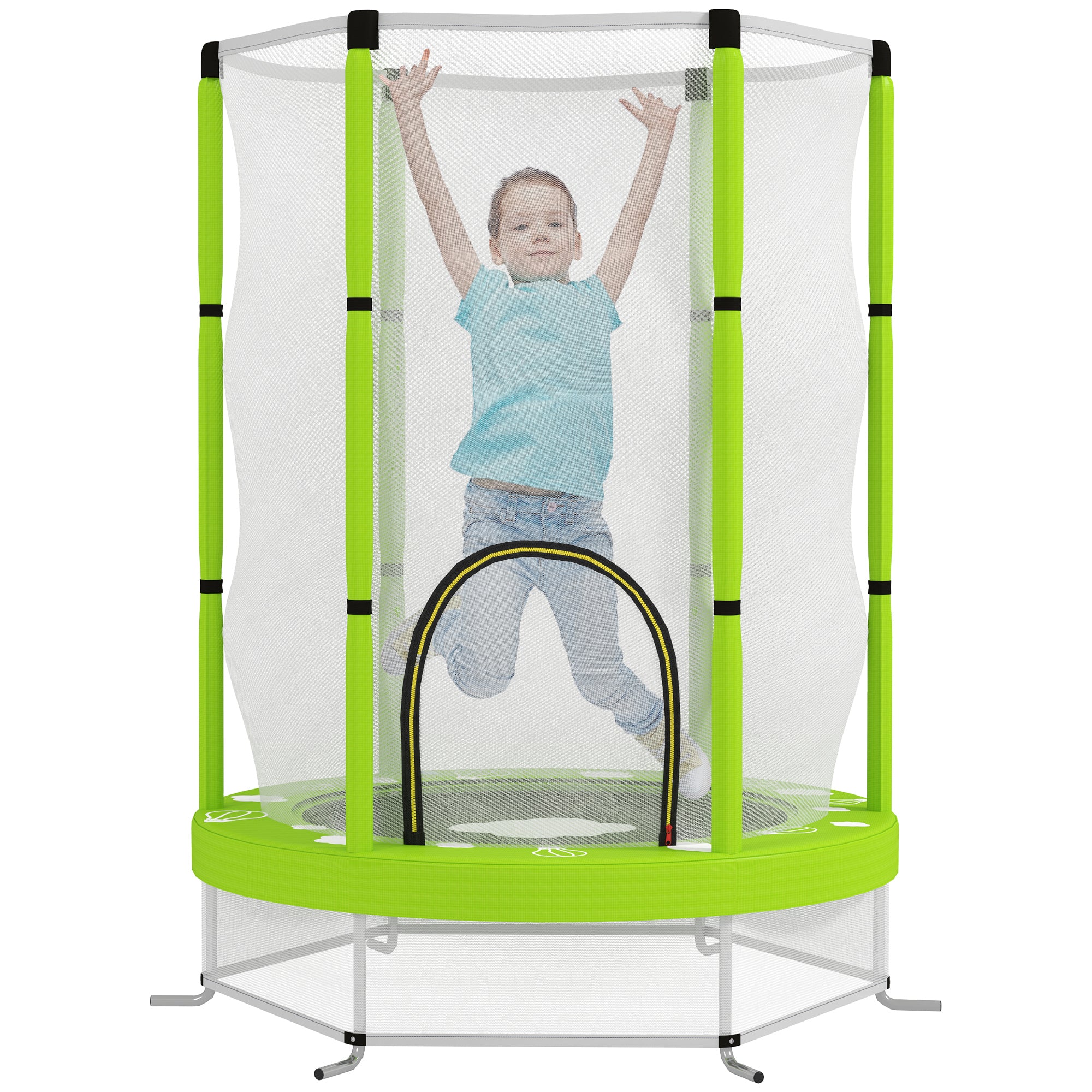 Kids Trampoline Ø140cm Outdoor Trampoline for Kids with Safety Net Zipper Bungee Cord Edge Cover, Garden Trampoline with Cloud Pattern, for Indoor and Outdoor