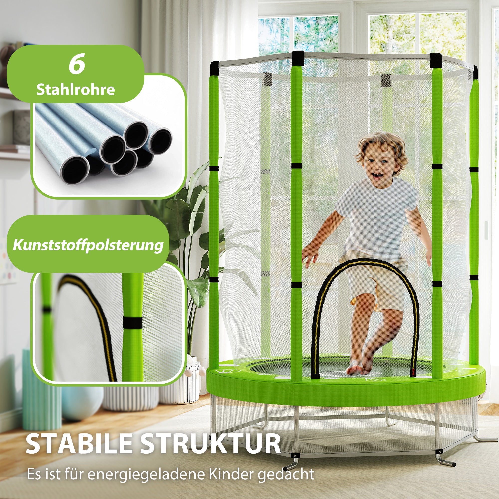 Kids Trampoline Ø140cm Outdoor Trampoline for Kids with Safety Net Zipper Bungee Cord Edge Cover, Garden Trampoline with Cloud Pattern, for Indoor and Outdoor