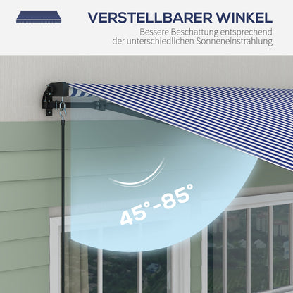 Retractable Patio Awning with Hand Crank, 400 x 300 cm, UV30+ Sun Awning Patio Awning with 45-85° Angle, Balcony Awnings with Waterproof Coating, Wall Mount, Blue+White