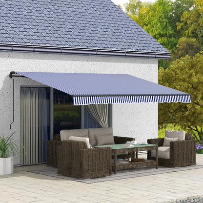 Retractable Patio Awning with Hand Crank, 400 x 300 cm, UV30+ Sun Awning Patio Awning with 45-85° Angle, Balcony Awnings with Waterproof Coating, Wall Mount, Blue+White
