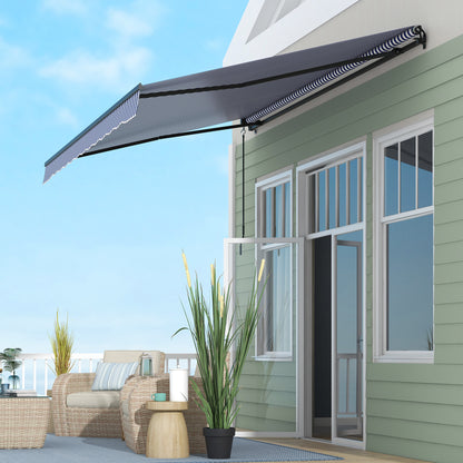 Retractable Patio Awning with Hand Crank, 400 x 300 cm, UV30+ Sun Awning Patio Awning with 45-85° Angle, Balcony Awnings with Waterproof Coating, Wall Mount, Blue+White