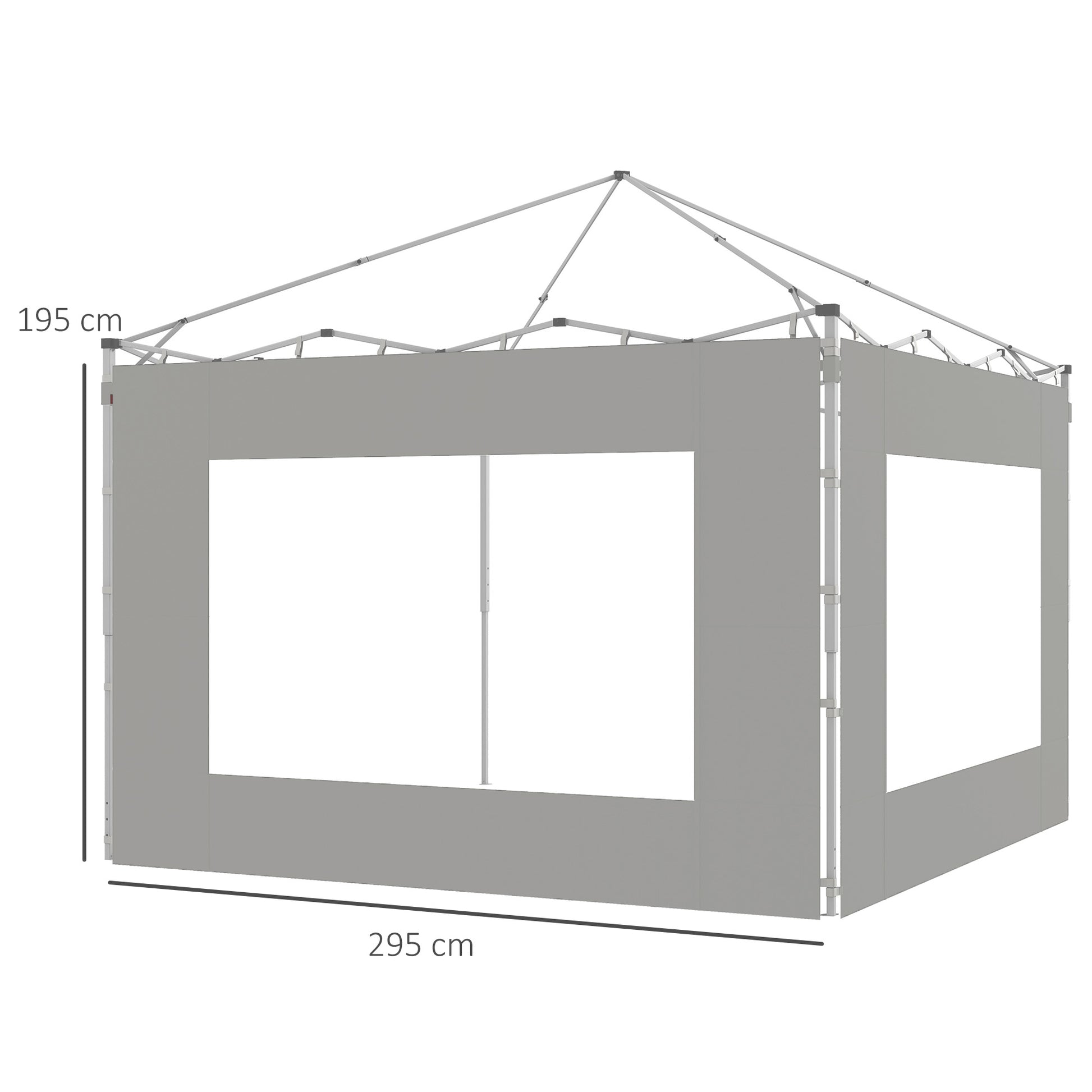 Set of 2 tent side panels, awning 295x195 cm, fabric replacement side walls for 6x3m or 3x3m gazebo, gray