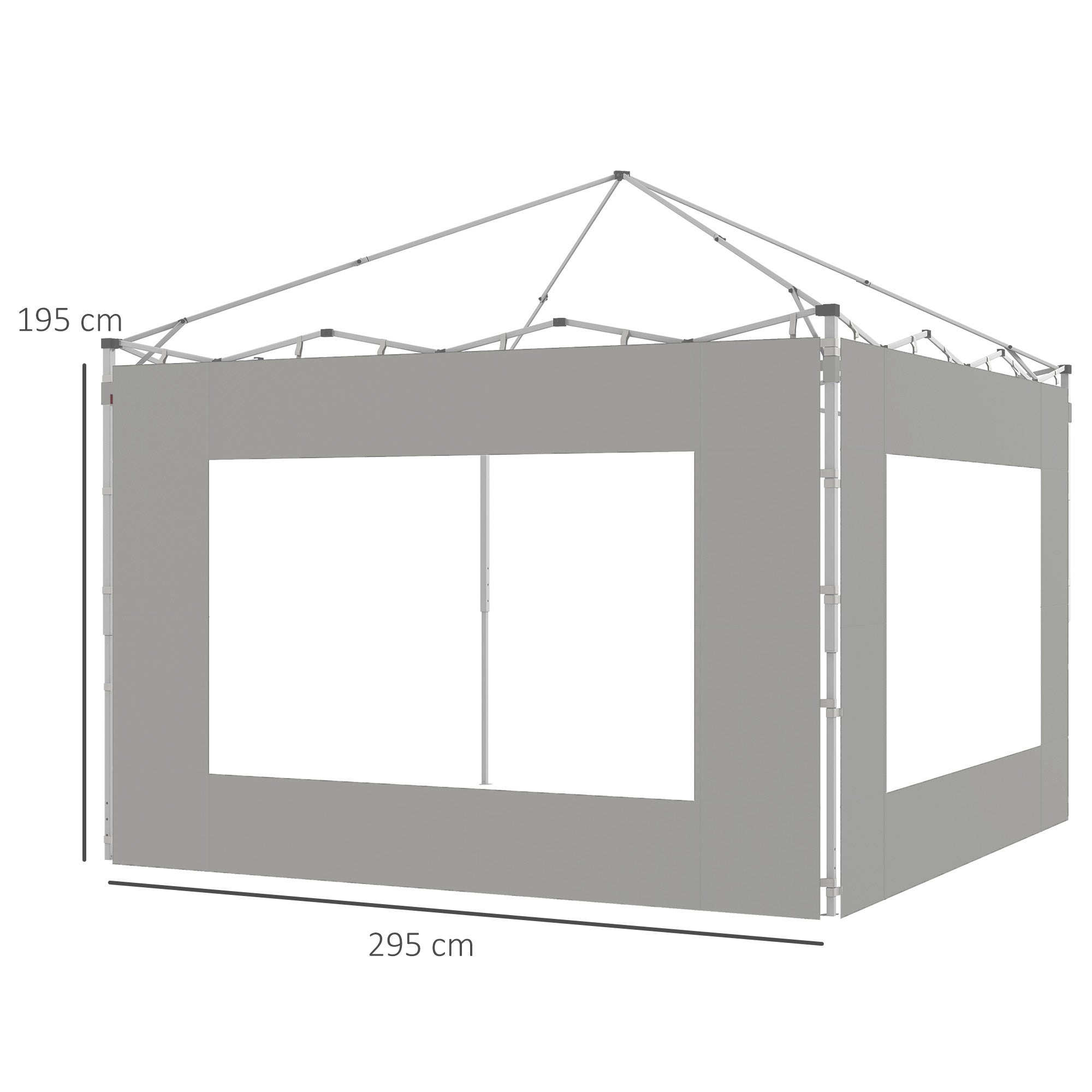 Set of 2 tent side panels, awning 295x195 cm, fabric replacement side walls for 6x3m or 3x3m gazebo, gray