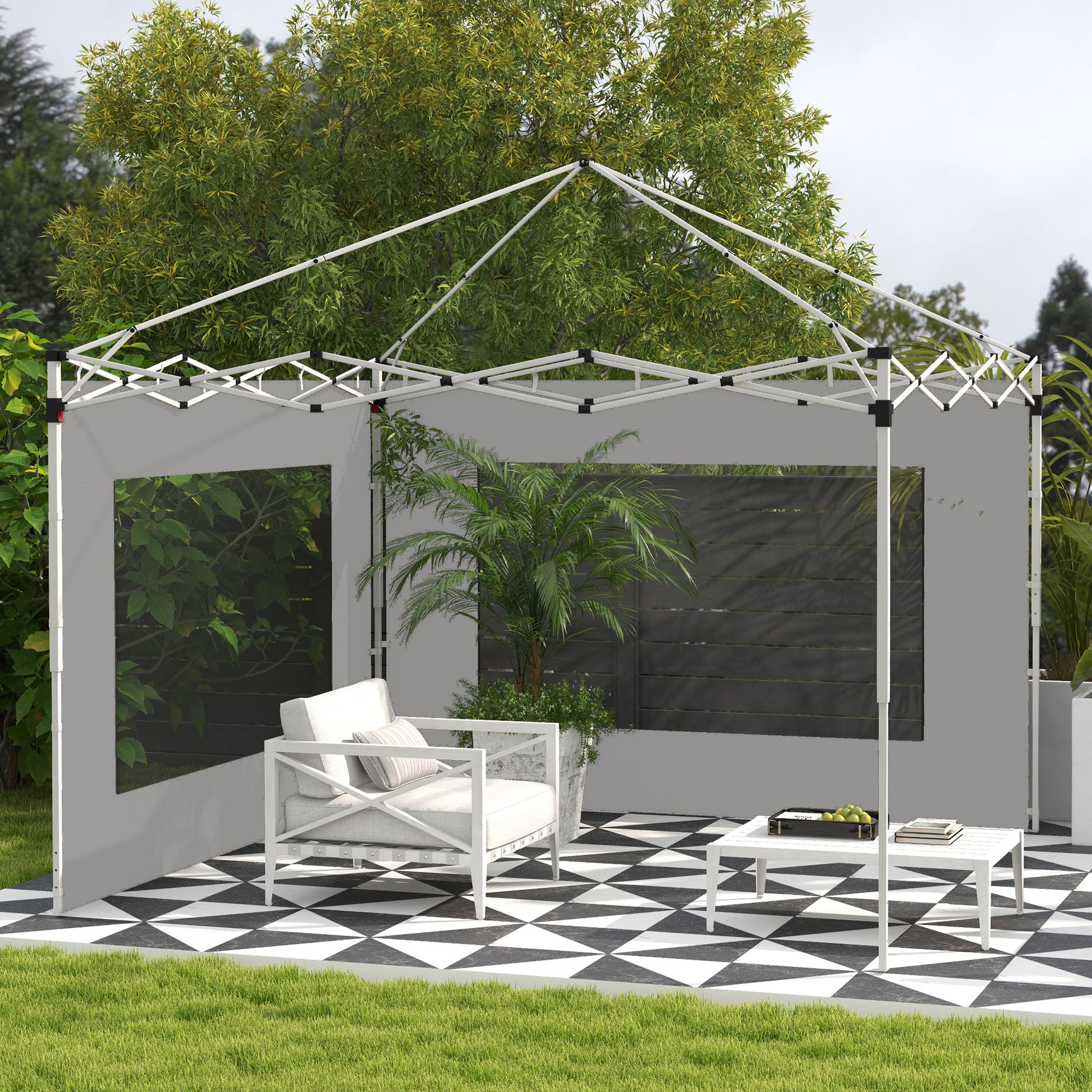 Set of 2 tent side panels, awning 295x195 cm, fabric replacement side walls for 6x3m or 3x3m gazebo, gray