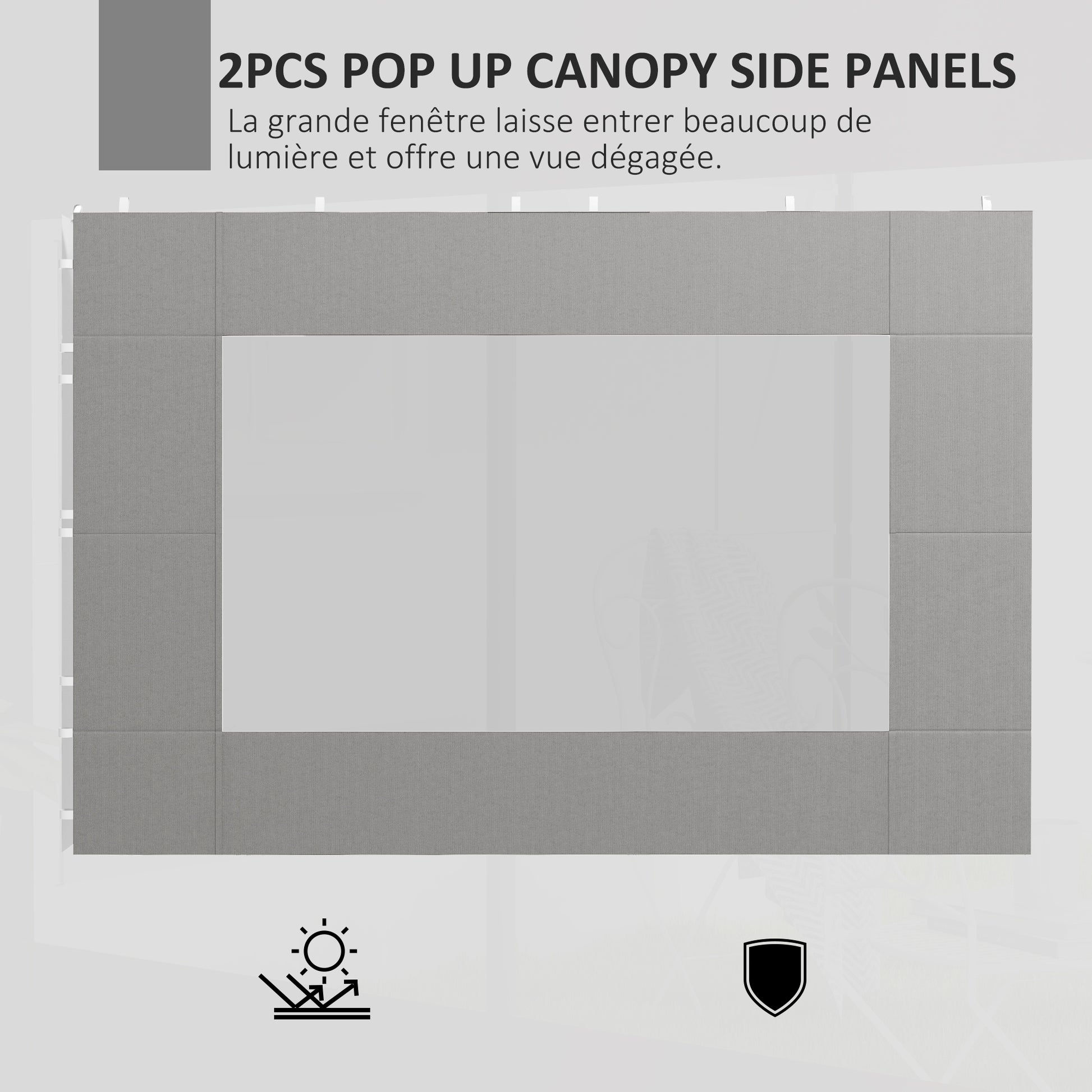 Set of 2 tent side panels, awning 295x195 cm, fabric replacement side walls for 6x3m or 3x3m gazebo, gray
