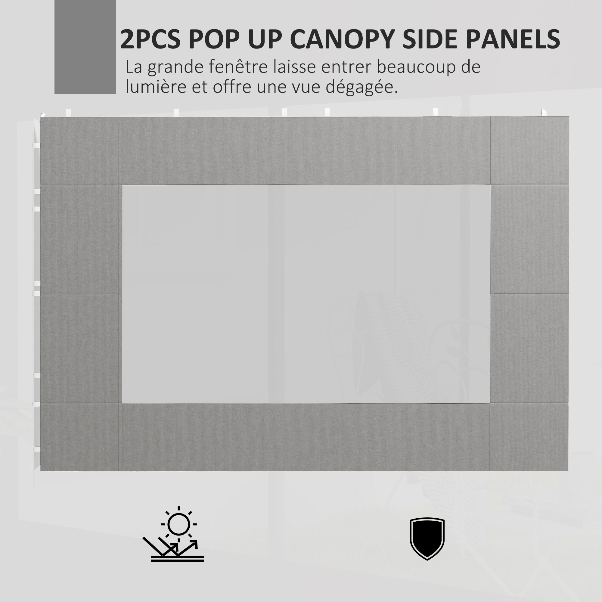 Set of 2 tent side panels, awning 295x195 cm, fabric replacement side walls for 6x3m or 3x3m gazebo, gray
