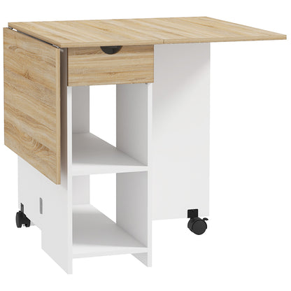 Folding Dining Table, Extendable Kitchen Table, for 2 to 4 People, with 2 Side Flaps, for Small Spaces, Rectangular, Modern Design, Oak