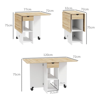 Folding Dining Table, Extendable Kitchen Table, for 2 to 4 People, with 2 Side Flaps, for Small Spaces, Rectangular, Modern Design, Oak