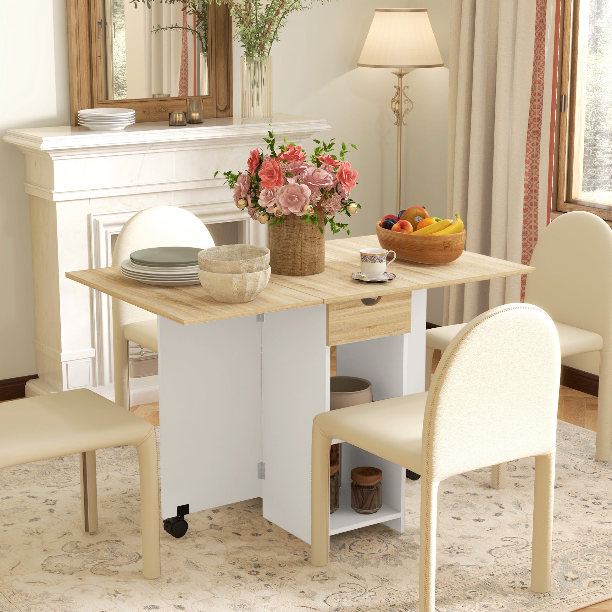 Folding Dining Table, Extendable Kitchen Table, for 2 to 4 People, with 2 Side Flaps, for Small Spaces, Rectangular, Modern Design, Oak