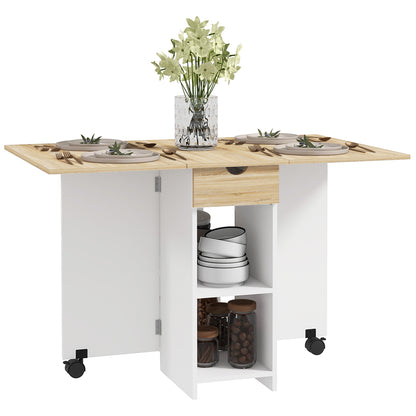 Folding Dining Table, Extendable Kitchen Table, for 2 to 4 People, with 2 Side Flaps, for Small Spaces, Rectangular, Modern Design, Oak