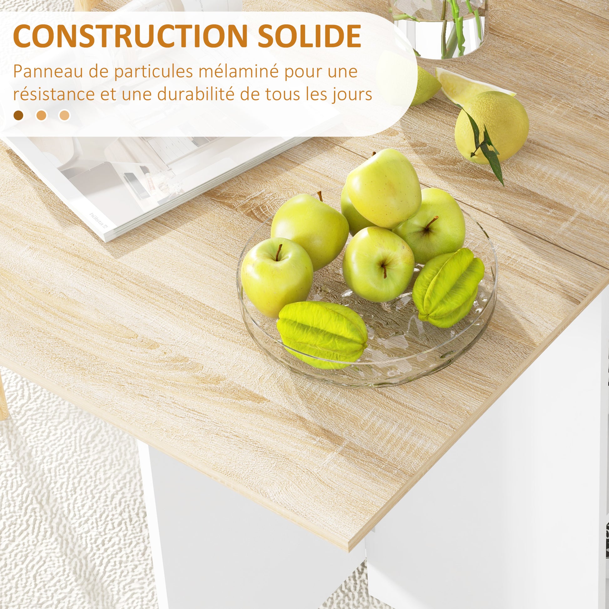 Folding Dining Table, Extendable Kitchen Table, for 2 to 4 People, with 2 Side Flaps, for Small Spaces, Rectangular, Modern Design, Oak