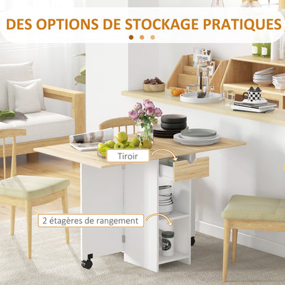 Folding Dining Table, Extendable Kitchen Table, for 2 to 4 People, with 2 Side Flaps, for Small Spaces, Rectangular, Modern Design, Oak